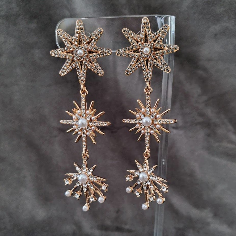 Star Gazer Pearl and Crystal Drop Earrings - Christmas Northstar - Picture 11 of 13